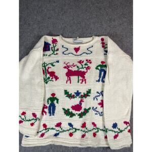 Vintage 80s Cara Soho Grandma Sweater Women M Chunky Knit Folk Art Holiday Retro